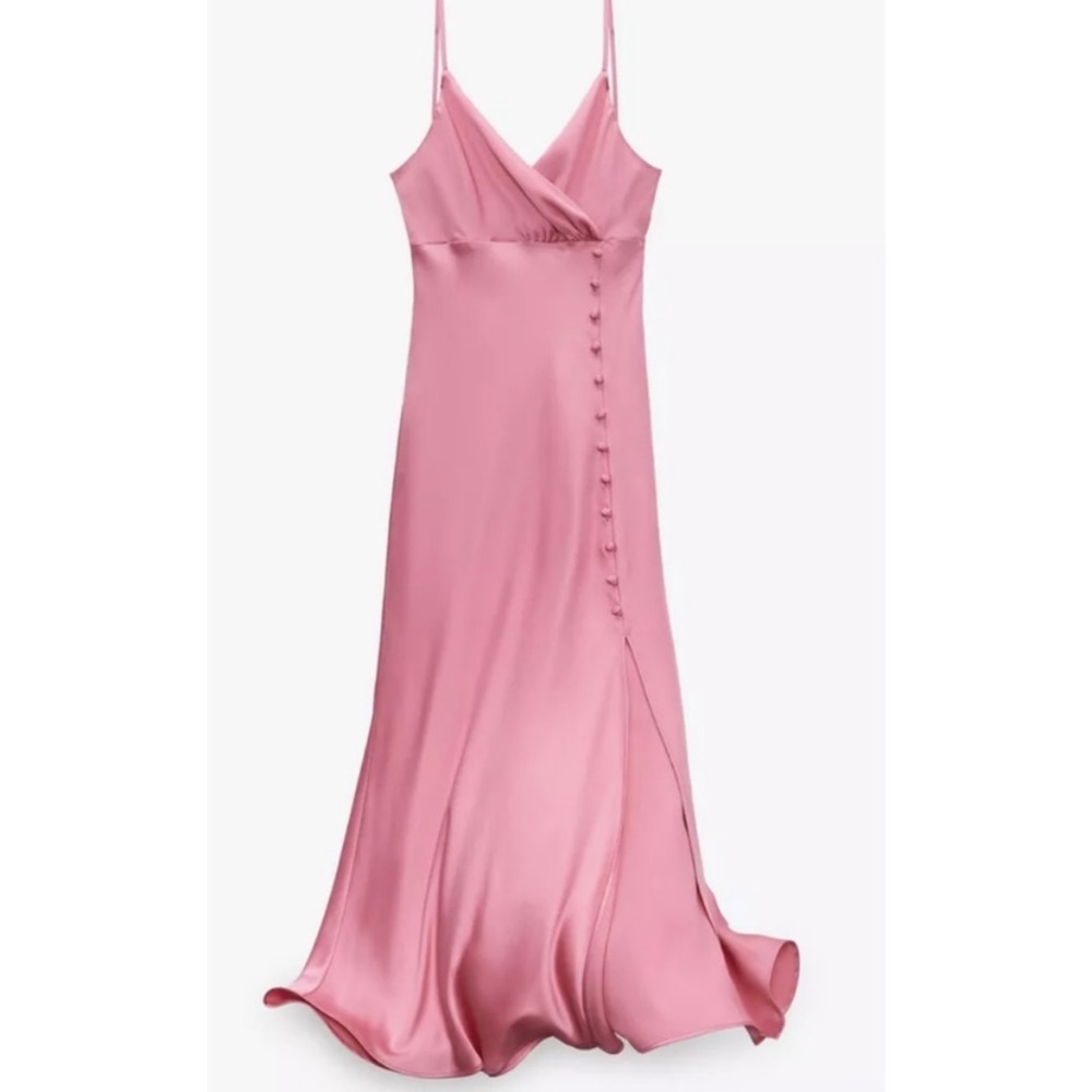 ZARA SATIN BUTTONED SLIP DRESS MIDI BUBBLE GUM
PINK